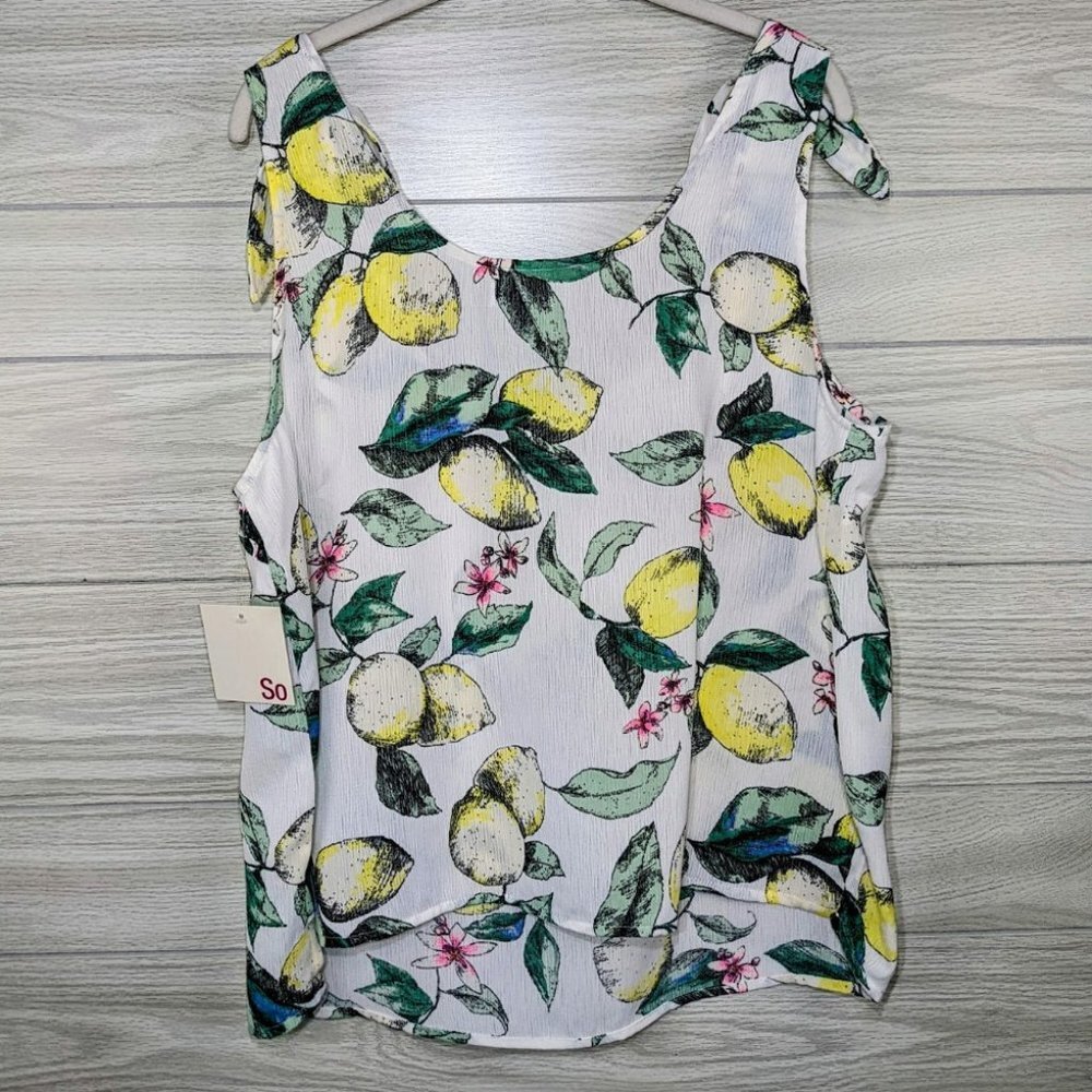 NWT Lemon Print Tie Shoulder Top XXL
